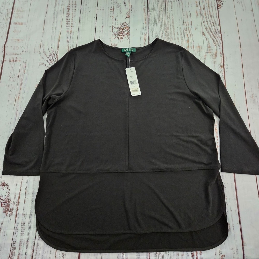 Lauren Ralph Lauren Black 3/4 Sleeve Polyester Blend‎ Top Women's 2X